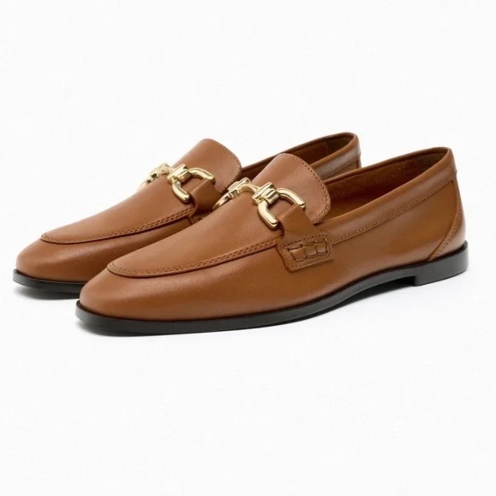 Zara buckled soft loft leather loafers